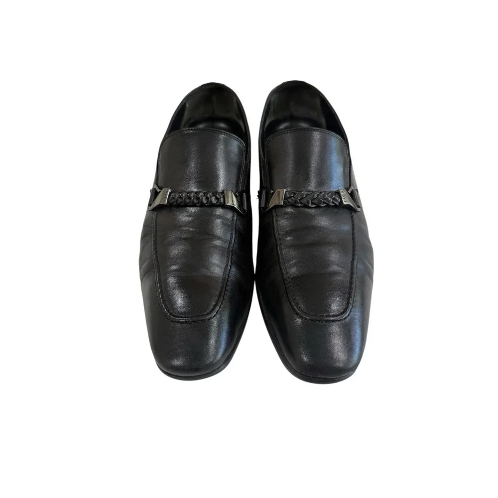 Hugo Boss Loafers Mens Size 9 Black Good Braided Strap Leather Dress Shoes